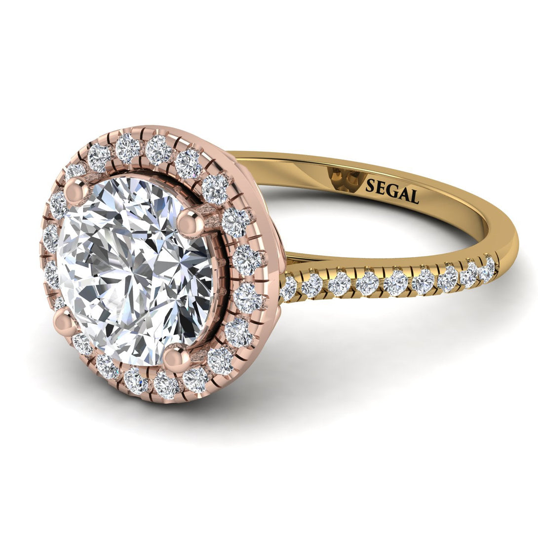 Two Tones Gorgeous Round Cut Diamond Pave Engagement Ring With Hidden Stone - Ellen No. 76