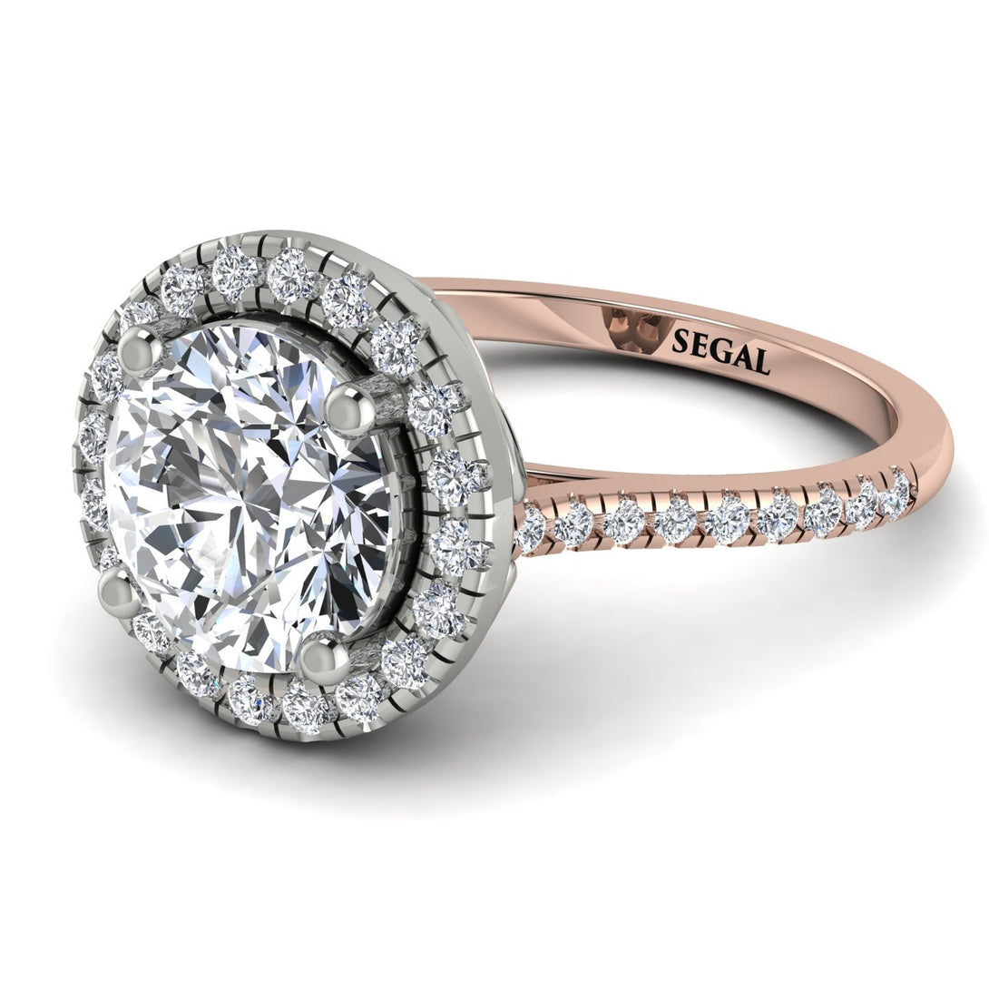 Two Tones Gorgeous Round Cut Diamond Pave Engagement Ring With Hidden Stone - Ellen No. 78