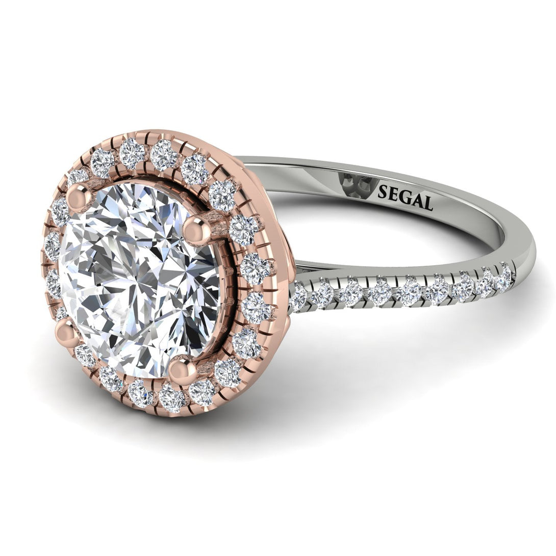 Two Tones Gorgeous Round Cut Diamond Pave Engagement Ring With Hidden Stone - Ellen No. 78