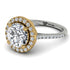 Two Tones Gorgeous Round Cut Diamond Pave Engagement Ring With Hidden Stone - Ellen No. 77