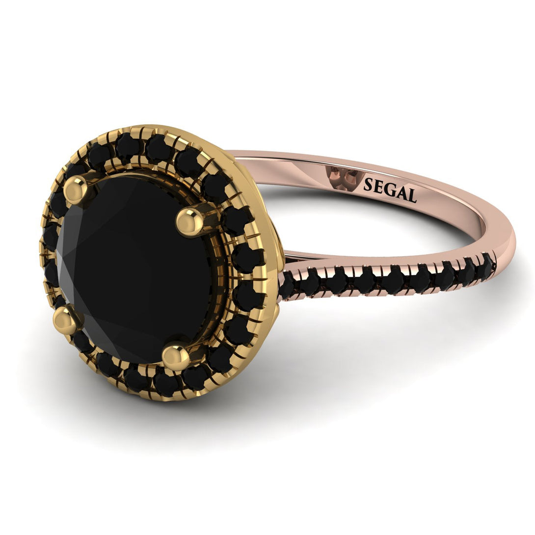 Two Tones Gorgeous Round Cut Black Diamond Pave Engagement Ring With Hidden Stone - Ellen No. 79