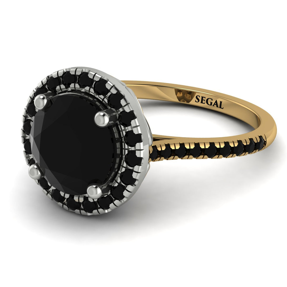 Two Tones Gorgeous Round Cut Black Diamond Pave Engagement Ring With Hidden Stone - Ellen No. 80