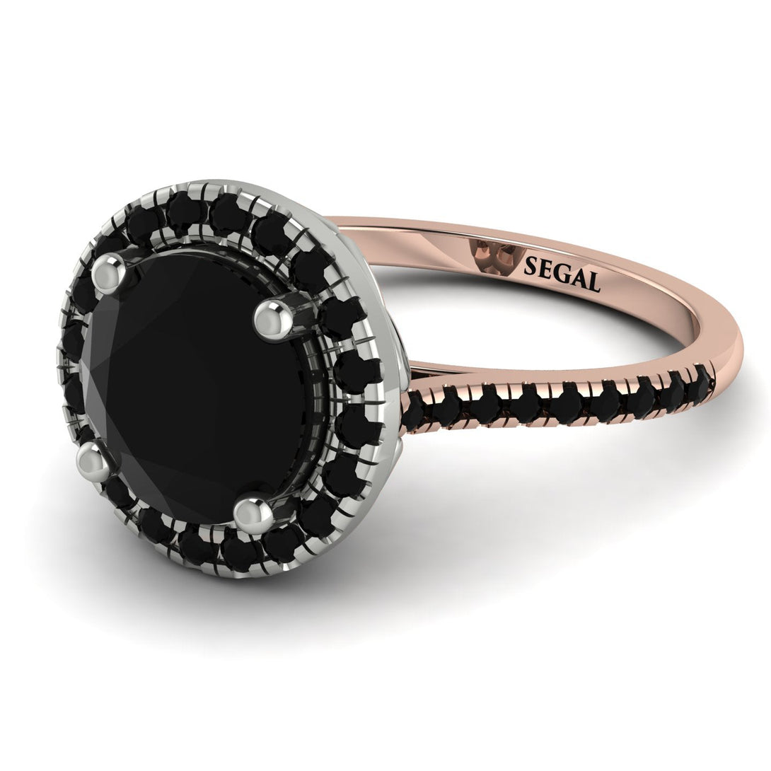 Two Tones Gorgeous Round Cut Black Diamond Pave Engagement Ring With Hidden Stone - Ellen No. 81