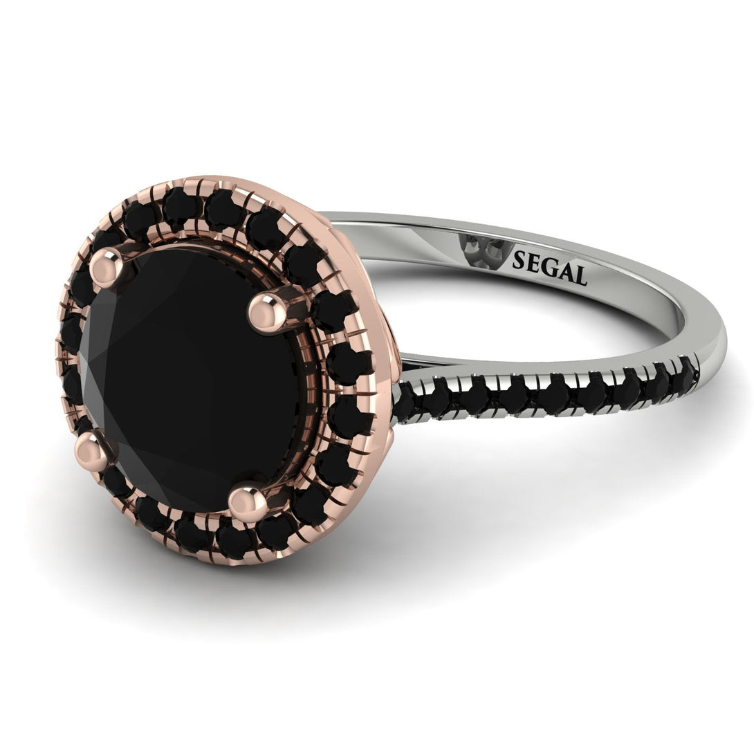Two Tones Gorgeous Round Cut Black Diamond Pave Engagement Ring With Hidden Stone - Ellen No. 81