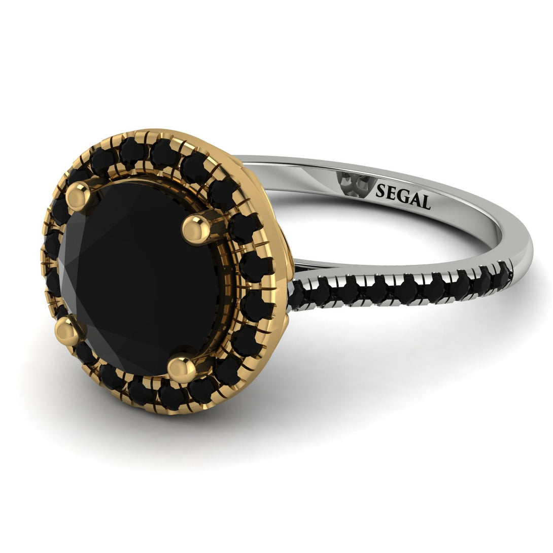 Two Tones Gorgeous Round Cut Black Diamond Pave Engagement Ring With Hidden Stone - Ellen No. 80