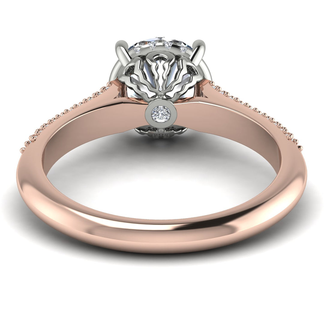 Two Tones Luxury Pave Round Cut Diamond Engagement Ring With Hidden Stone - Miracle No. 78