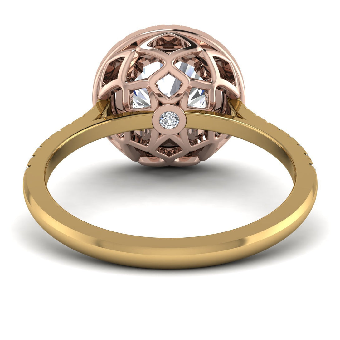 Two Tones Gorgeous Round Cut Diamond Pave Engagement Ring With Hidden Stone - Ellen No. 76