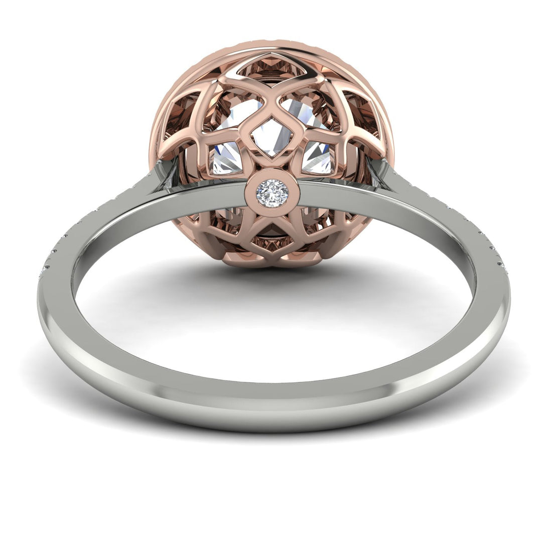 Two Tones Gorgeous Round Cut Diamond Pave Engagement Ring With Hidden Stone - Ellen No. 78