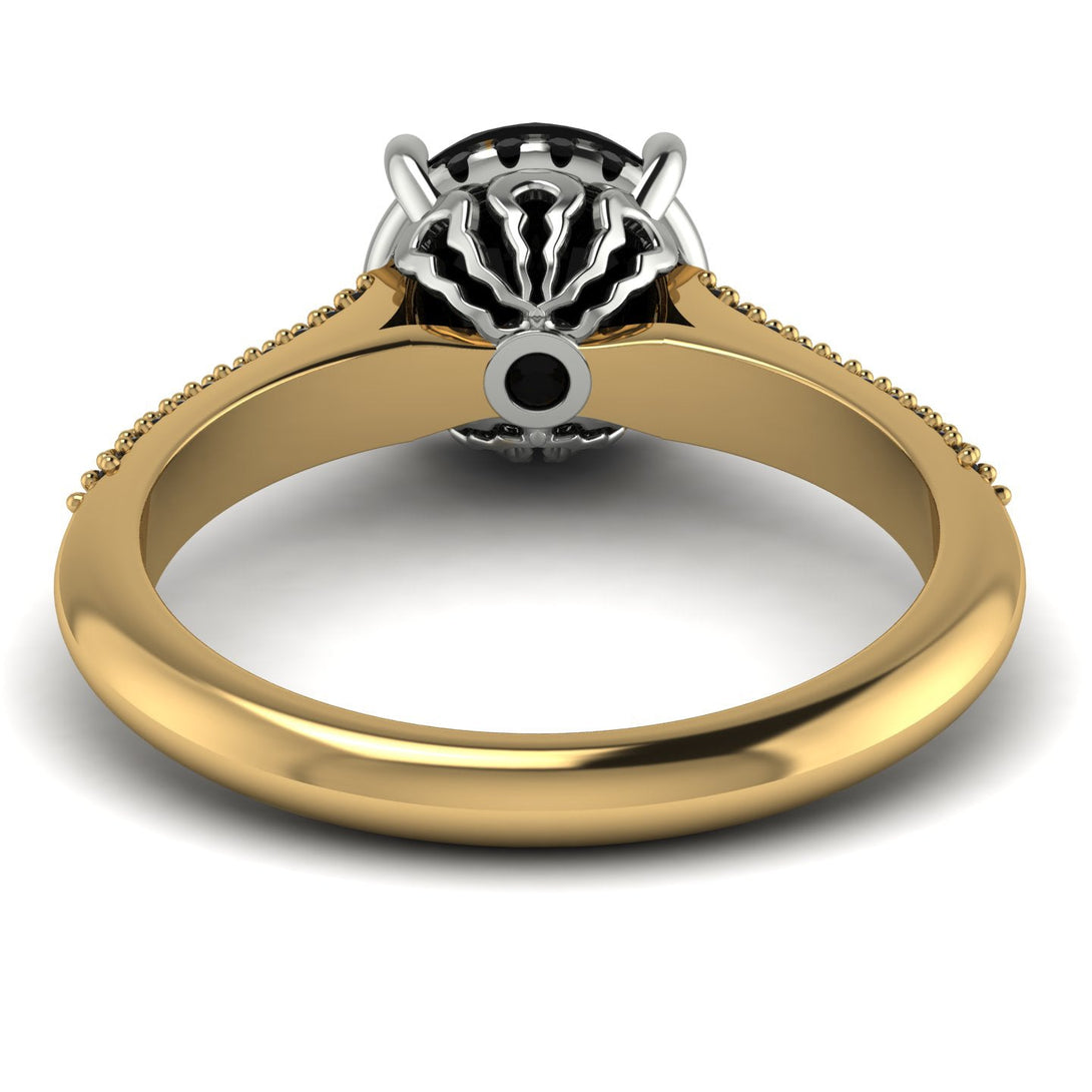 Two Tones Luxury Pave Round Cut Black Diamond Engagement Ring With Hidden Stone - Miracle No. 80