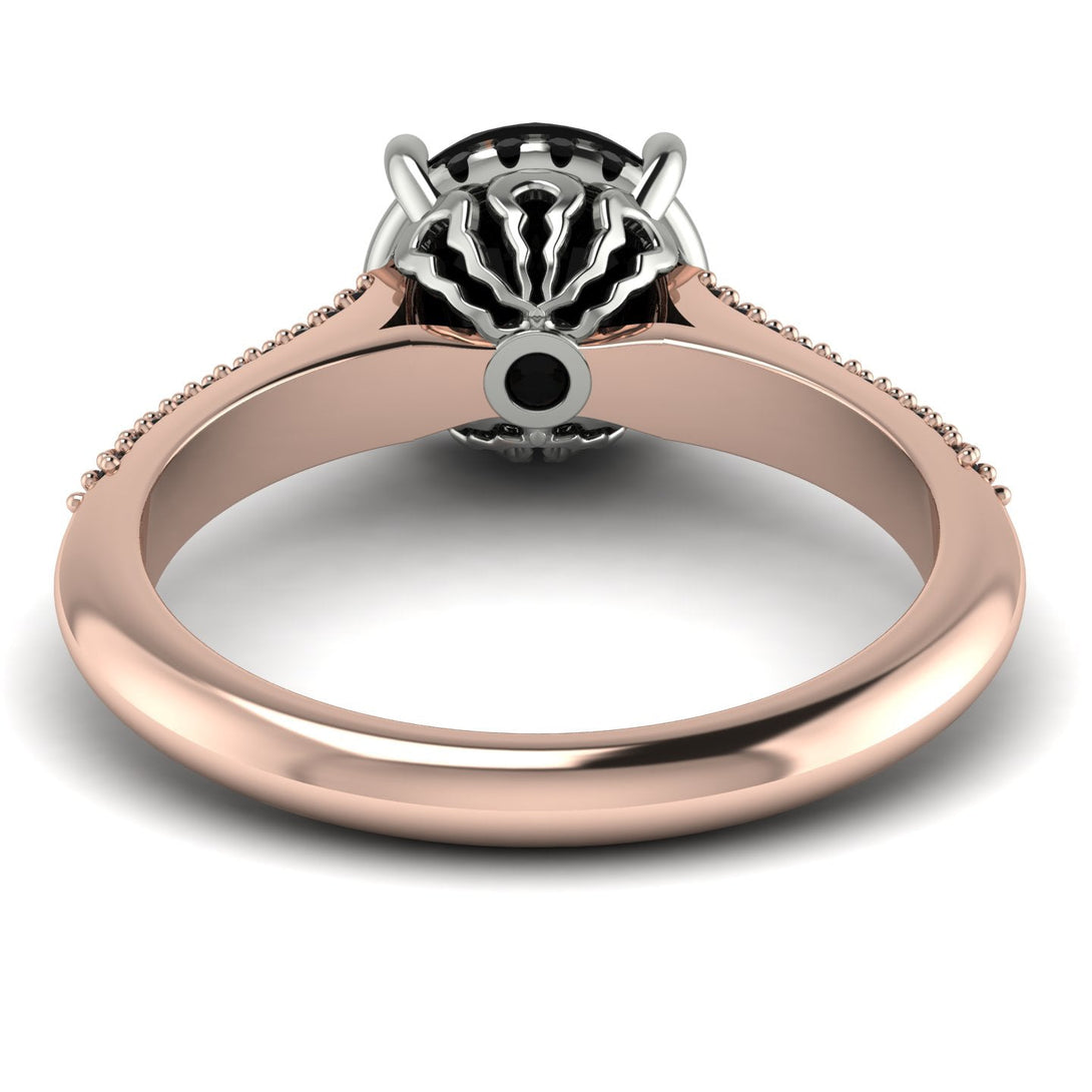 Two Tones Luxury Pave Round Cut Black Diamond Engagement Ring With Hidden Stone - Miracle No. 81