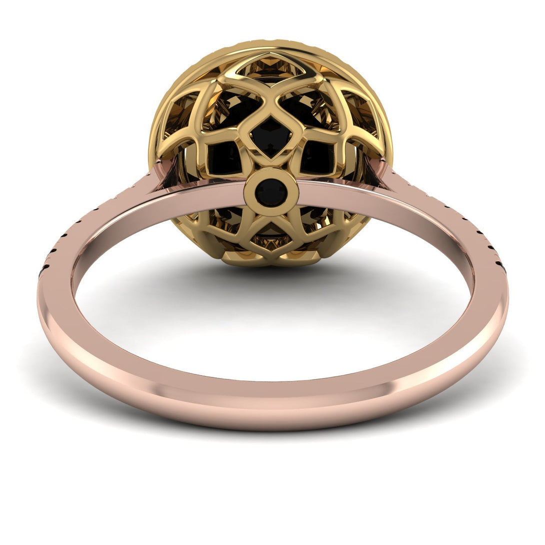 Two Tones Gorgeous Round Cut Black Diamond Pave Engagement Ring With Hidden Stone - Ellen No. 79