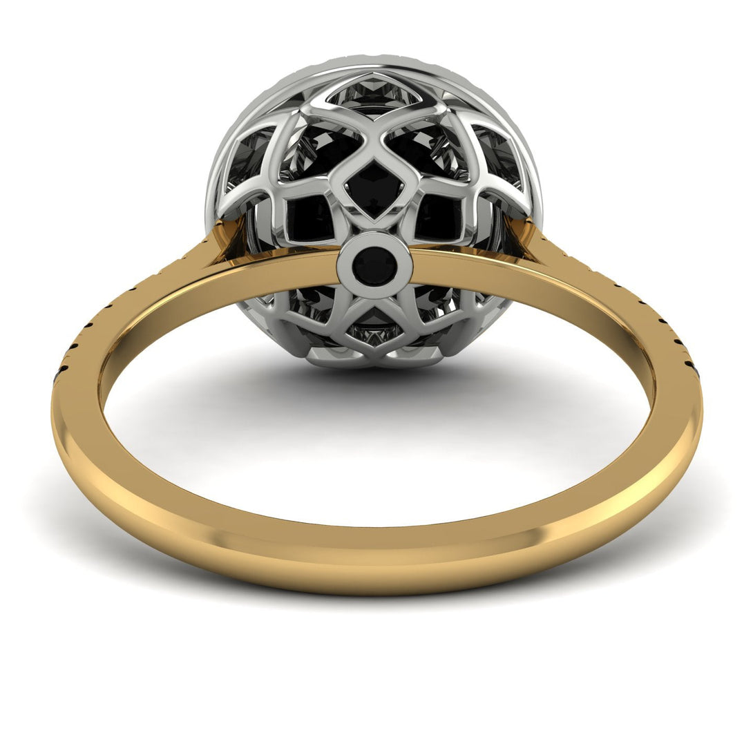 Two Tones Gorgeous Round Cut Black Diamond Pave Engagement Ring With Hidden Stone - Ellen No. 80