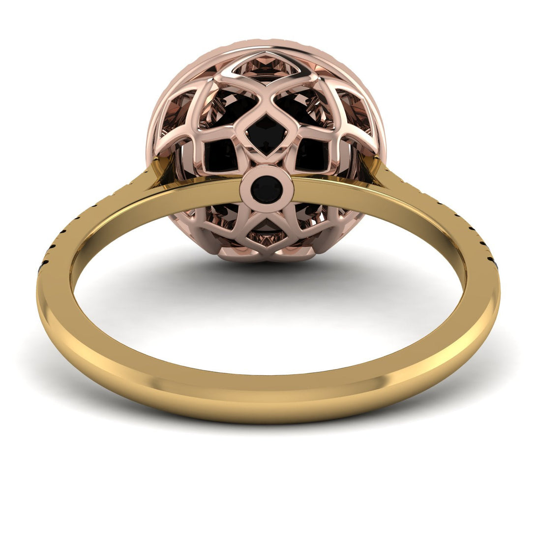 Two Tones Gorgeous Round Cut Black Diamond Pave Engagement Ring With Hidden Stone - Ellen No. 79