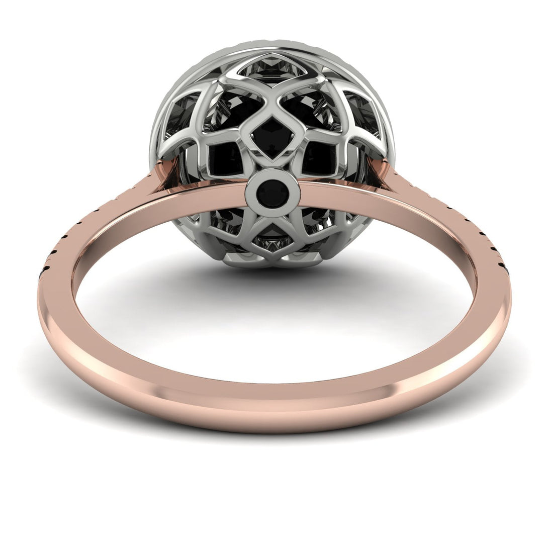 Two Tones Gorgeous Round Cut Black Diamond Pave Engagement Ring With Hidden Stone - Ellen No. 81