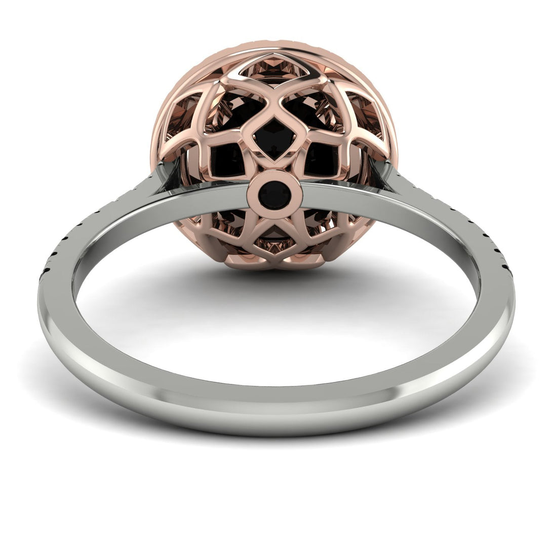 Two Tones Gorgeous Round Cut Black Diamond Pave Engagement Ring With Hidden Stone - Ellen No. 81