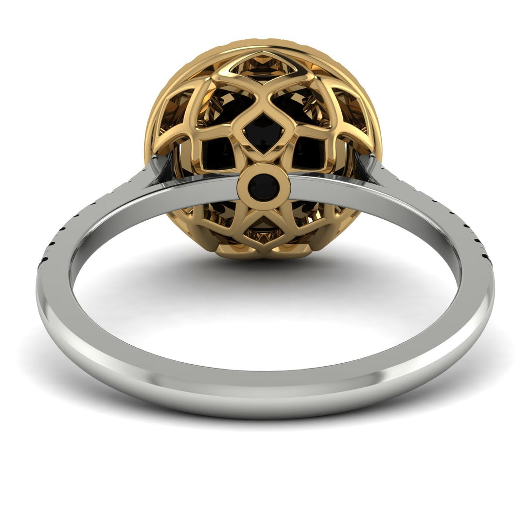 Two Tones Gorgeous Round Cut Black Diamond Pave Engagement Ring With Hidden Stone - Ellen No. 80