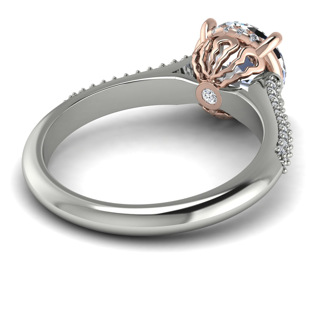 Two Tones Luxury Pave Round Cut Diamond Engagement Ring With Hidden Stone - Miracle No. 78