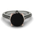 Two Tones Luxury Pave Round Cut Black Diamond Engagement Ring With Hidden Stone - Miracle No. 81