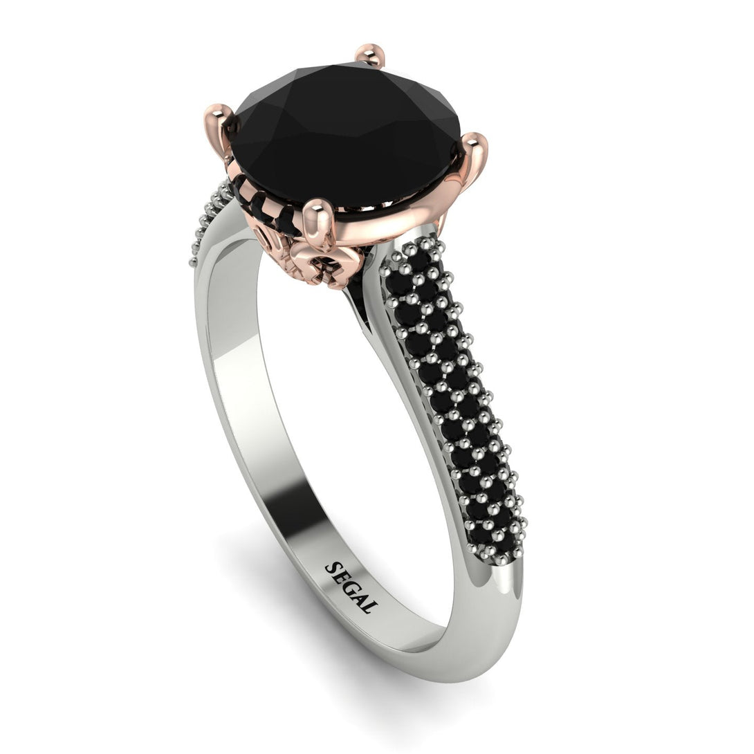 Two Tones Luxury Pave Round Cut Black Diamond Engagement Ring With Hidden Stone - Miracle No. 81