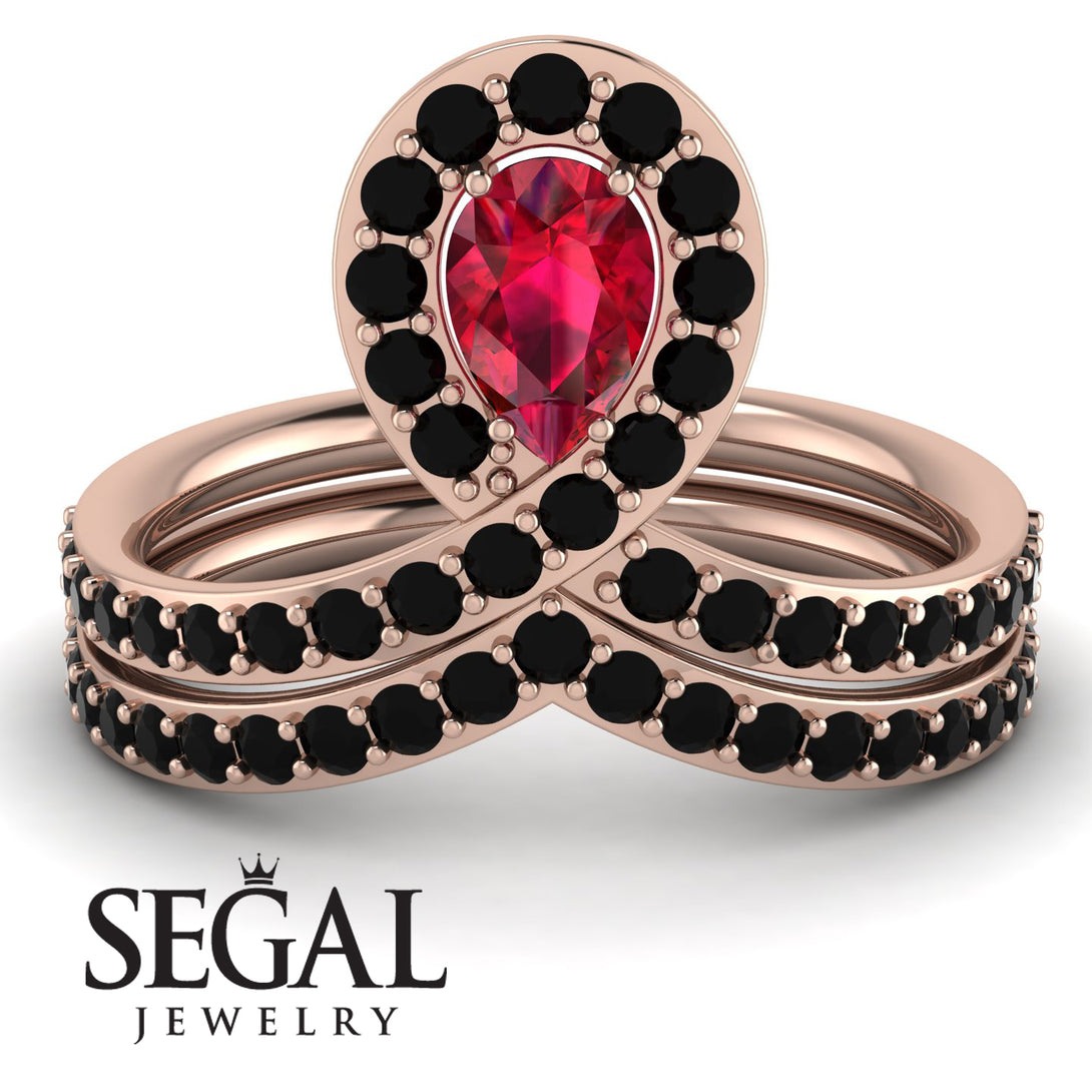 Ruby Pear Shape Stacking Bridal Set - Emilia No. 41