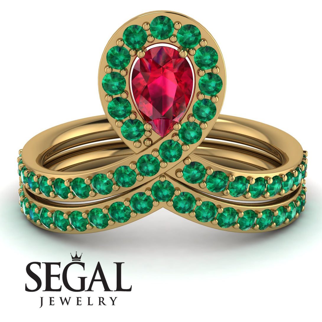 Ruby Pear Shape Stacking Bridal Set - Emilia No. 25