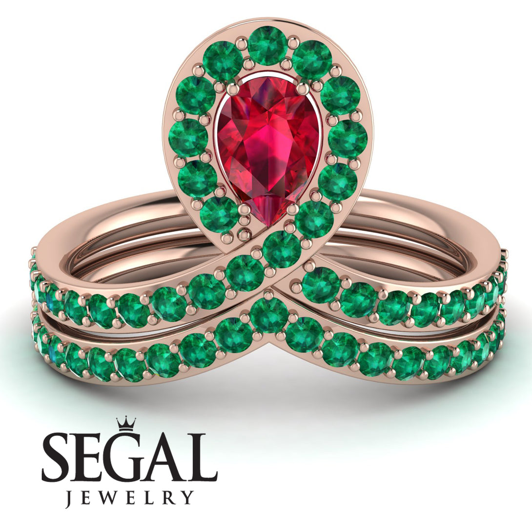 Ruby Pear Shape Stacking Bridal Set - Emilia No. 26