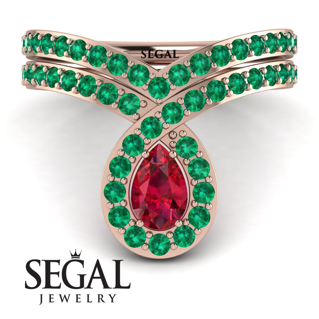 Ruby Pear Shape Stacking Bridal Set - Emilia No. 26