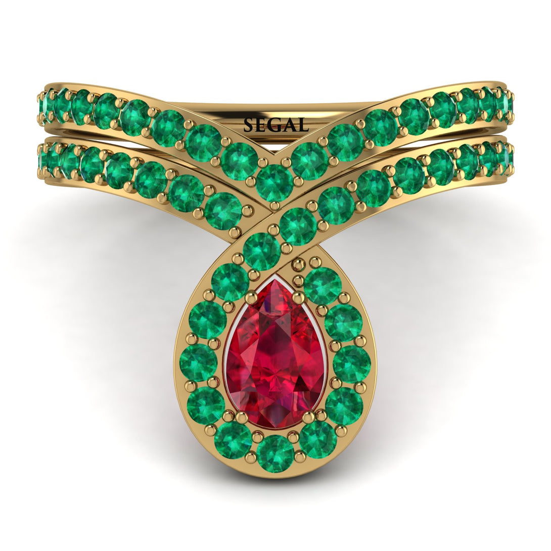 Ruby Pear Shape Stacking Bridal Set - Emilia No. 25