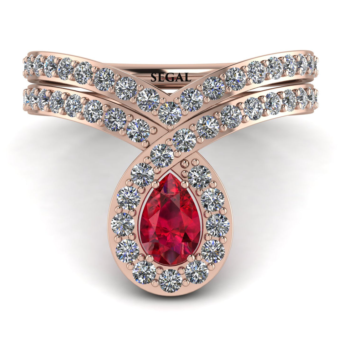 Ruby Pear Shape Stacking Bridal Set - Emilia No. 11