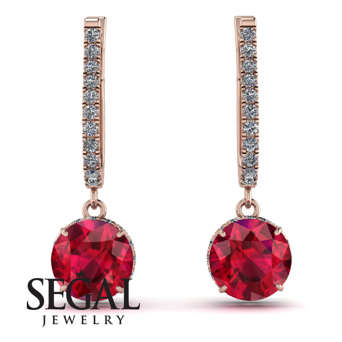 Ruby Dangle Earrings With Hidden Halo - Adaline No. 11