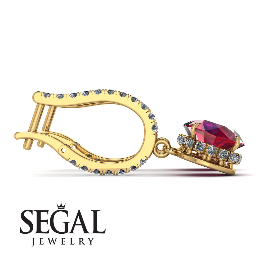 Ruby Dangle Earrings With Hidden Halo - Adaline No. 10