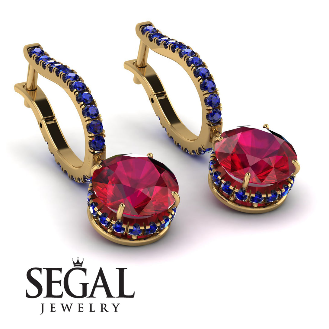 Ruby Dangle Earrings With Hidden Halo - Adaline No. 70