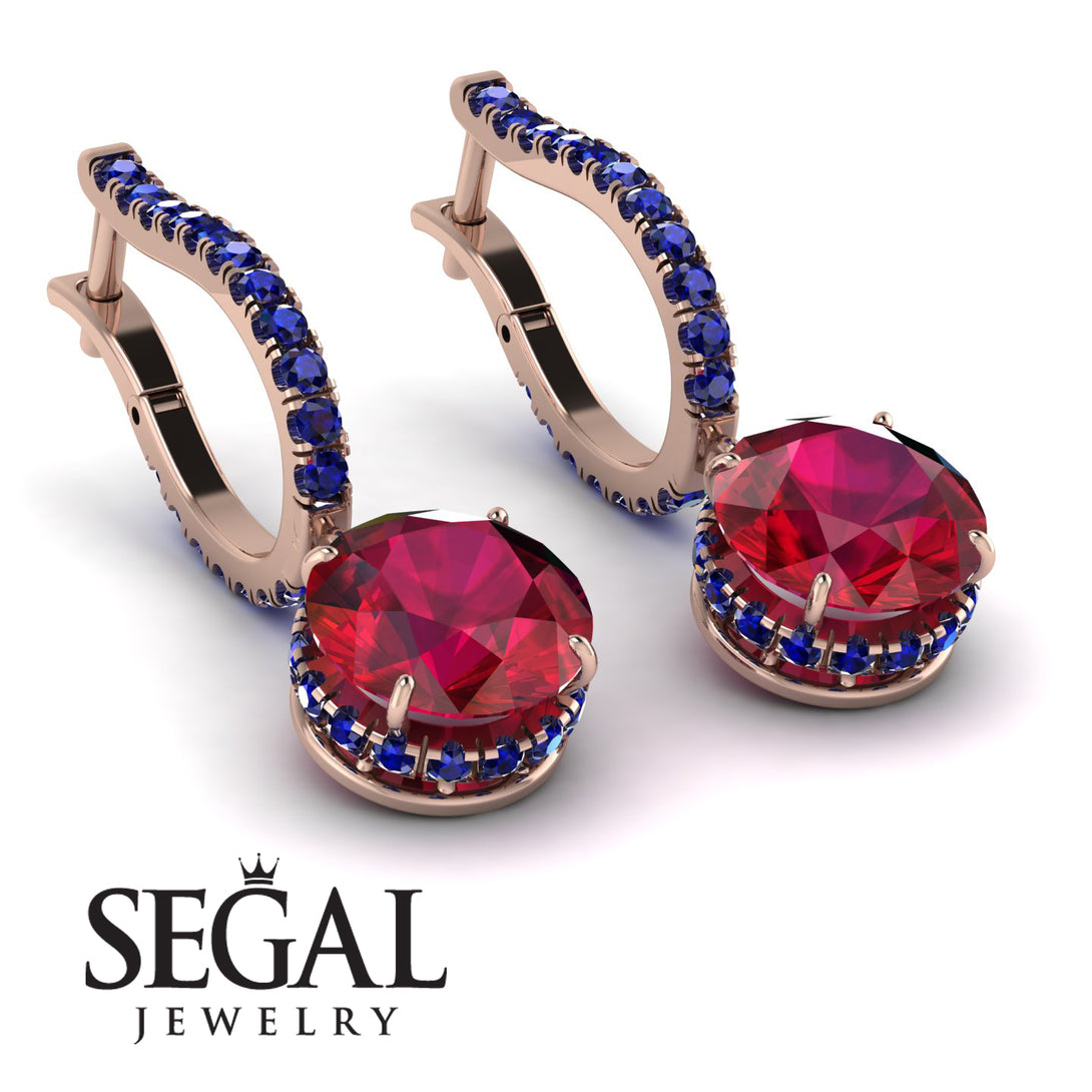 Ruby Dangle Earrings With Hidden Halo - Adaline No. 71