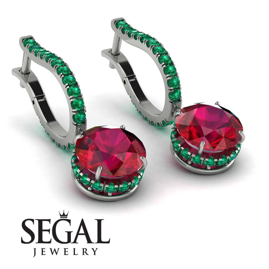 Ruby Dangle Earrings With Hidden Halo - Adaline No. 27