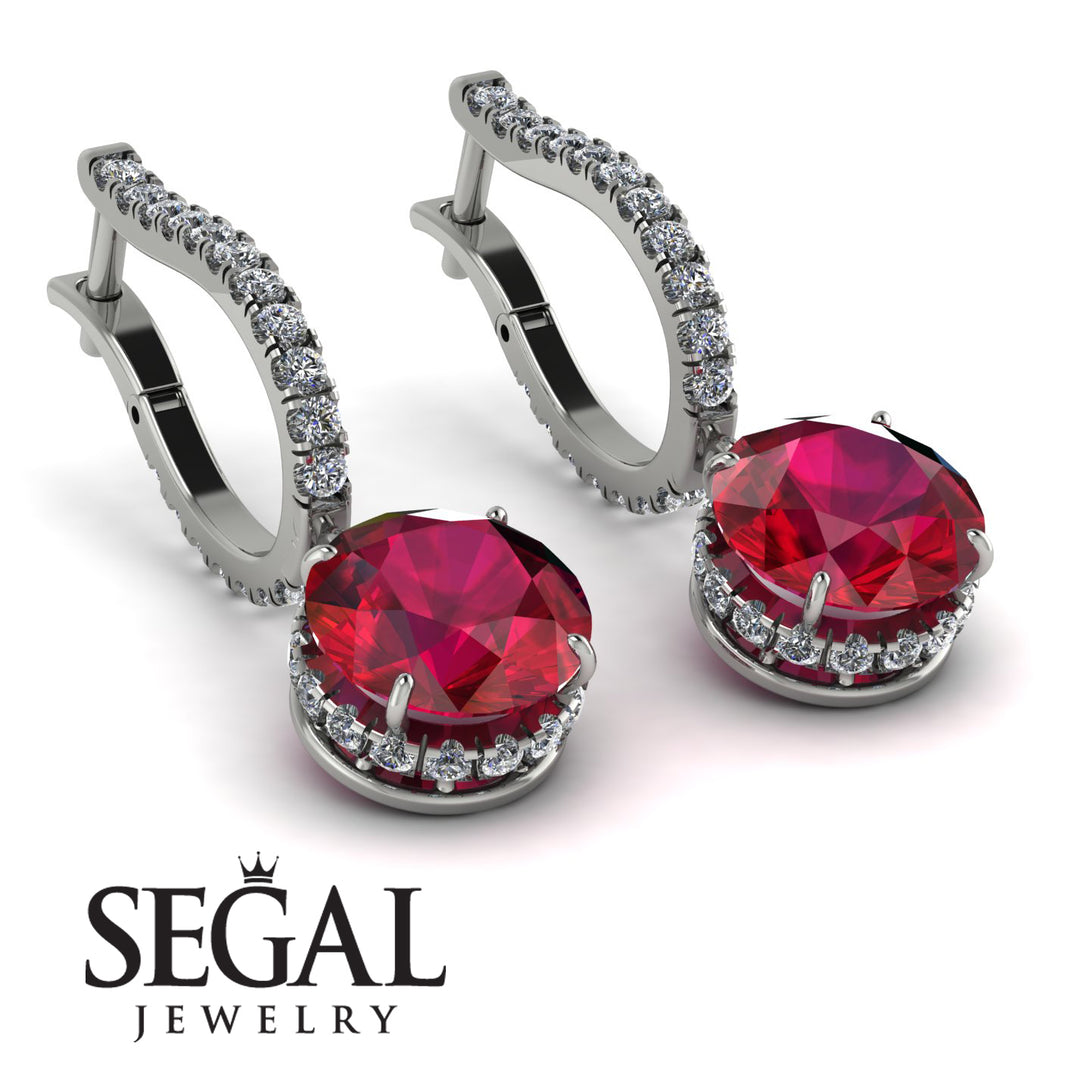 Ruby Dangle Earrings With Hidden Halo - Adaline No. 12