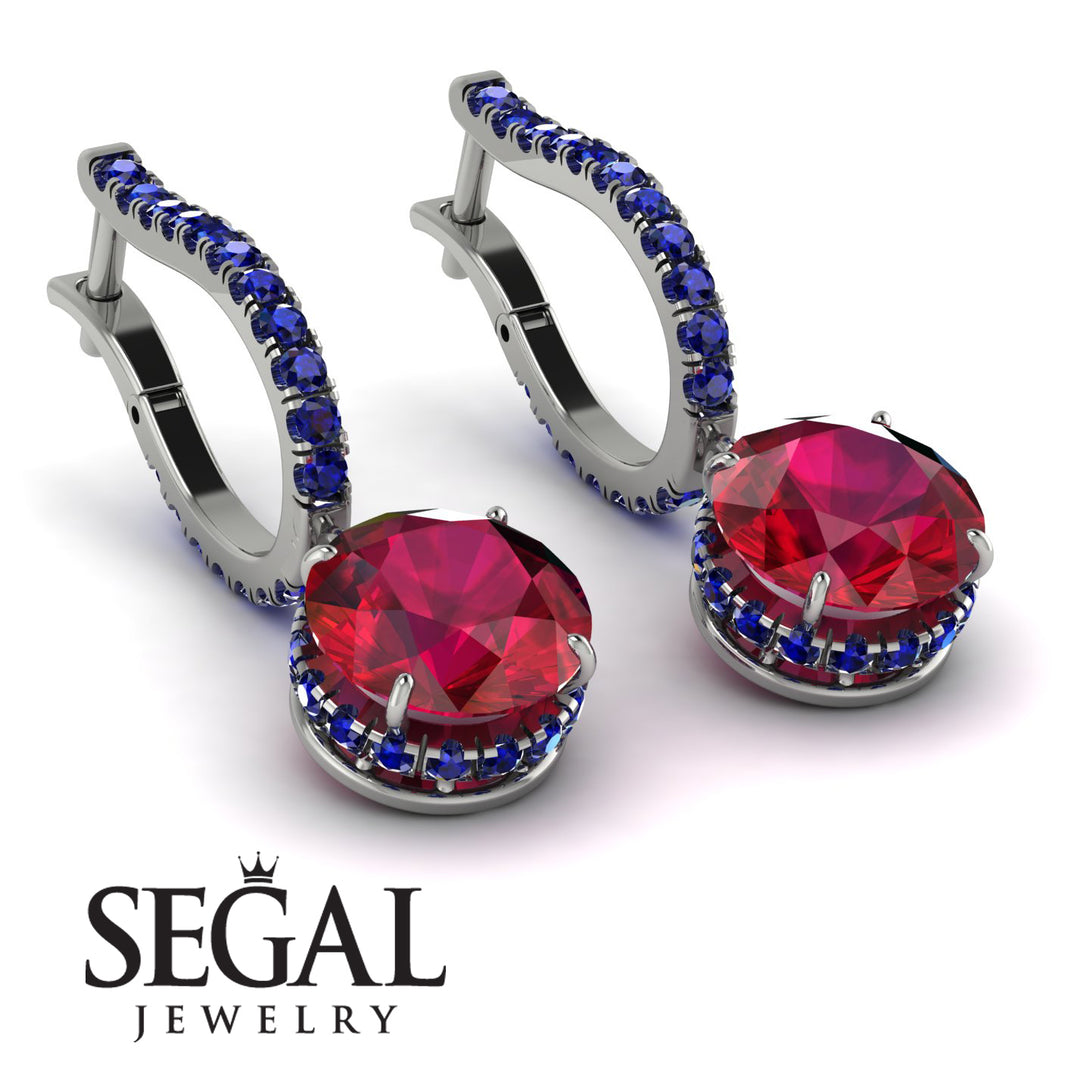 Ruby Dangle Earrings With Hidden Halo - Adaline No. 72