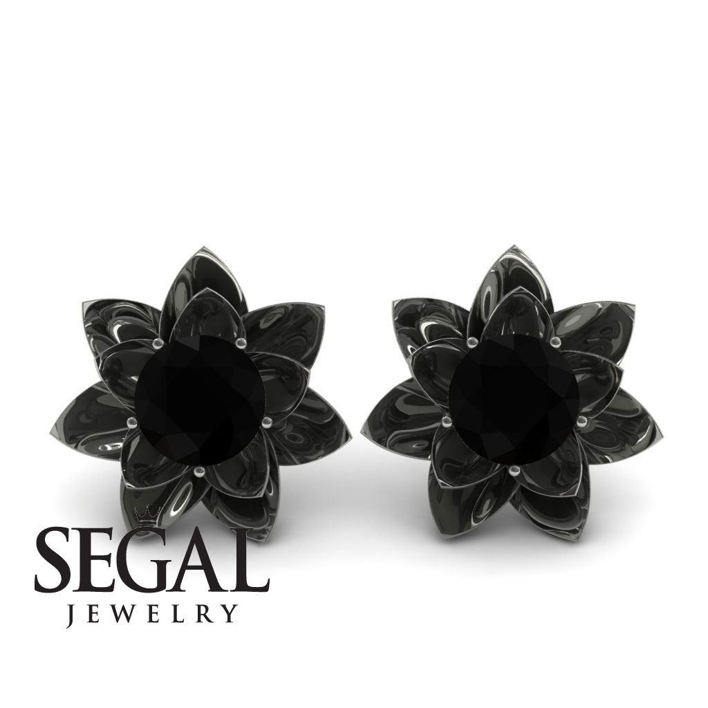 Lotus Flower Black Diamond Earrings - Lotus no. 6