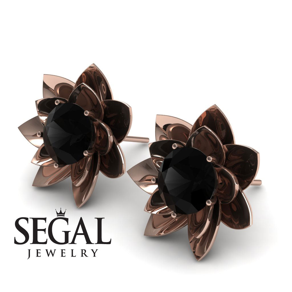 Lotus Flower Black Diamond Earrings - Lotus no. 5