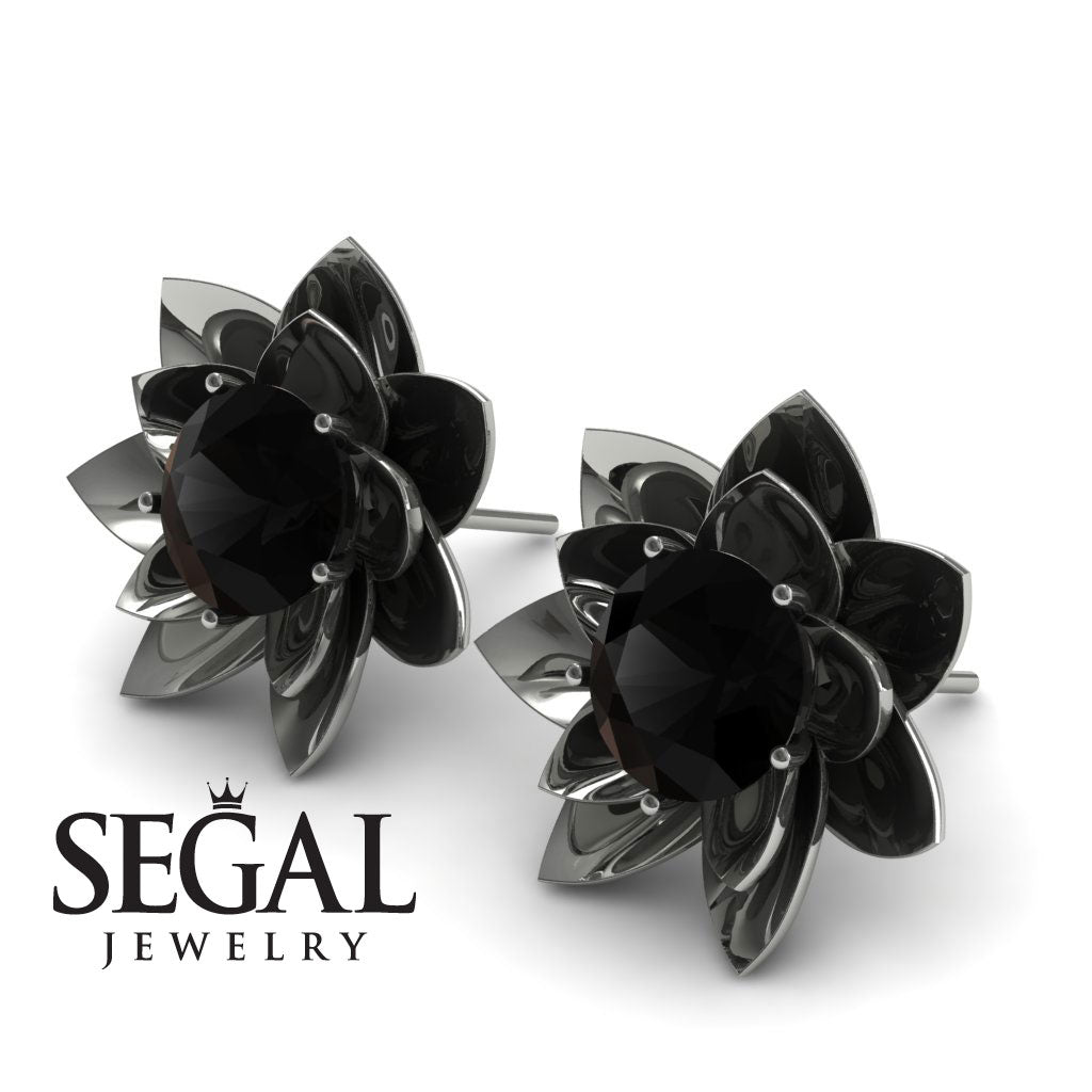 Lotus Flower Black Diamond Earrings - Lotus no. 6