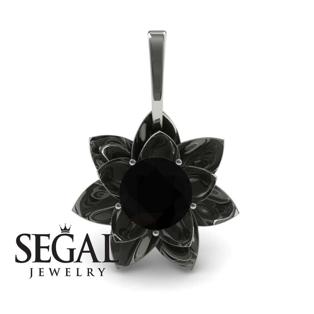 Lotus Flower Black Diamond Pendant - Lotus no. 6