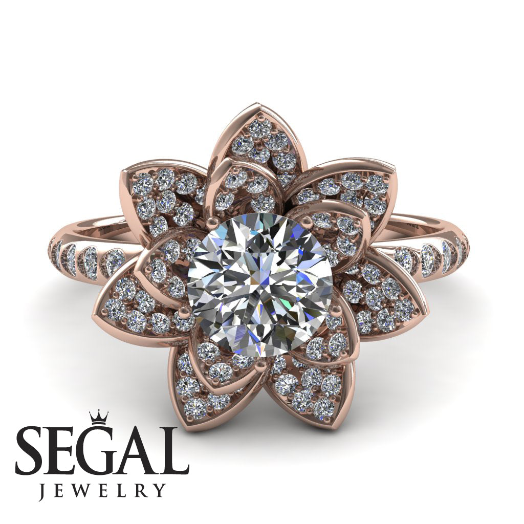Lotus Solid Rose Gold Diamond Flower Ring - Princess Lotus no. 2