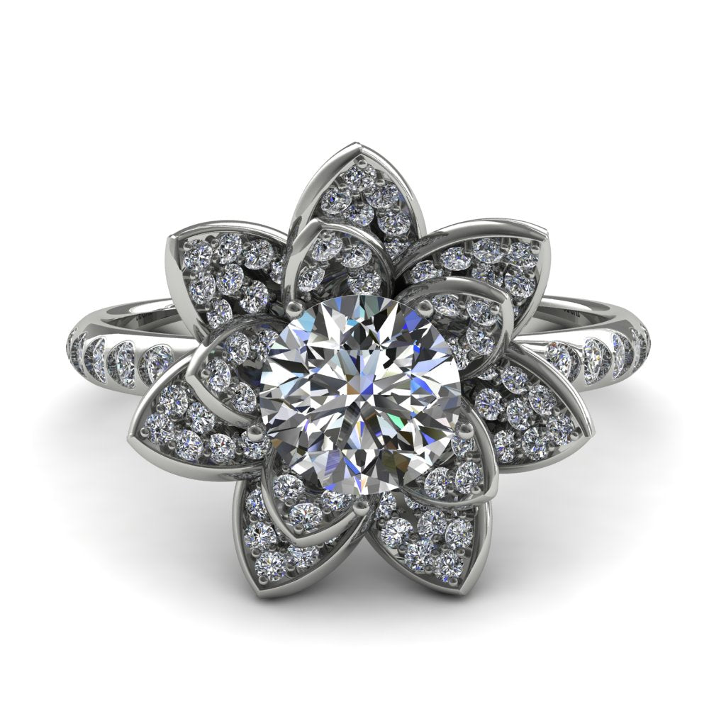 Lotus Diamond Flower Engagement Ring - Princess Lotus no. 3