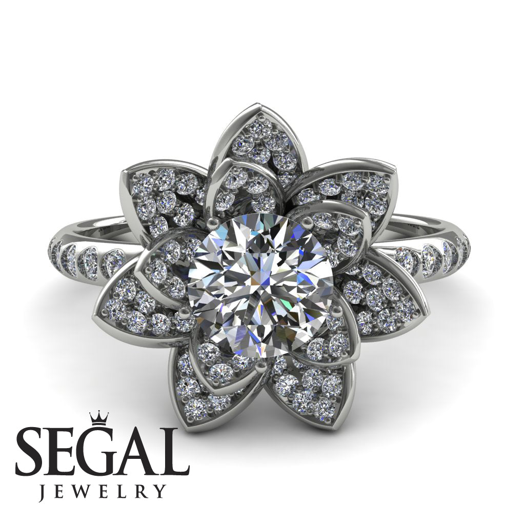 Lotus Diamond Flower Engagement Ring - Princess Lotus no. 3