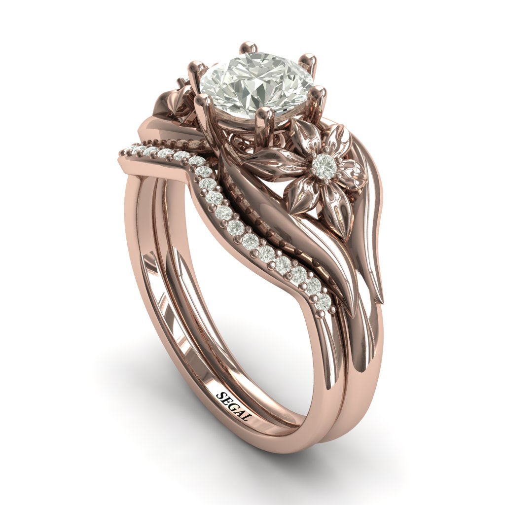 Two Seasons Bridal Set Flower Ring Diamond Ring- Bella no. 2