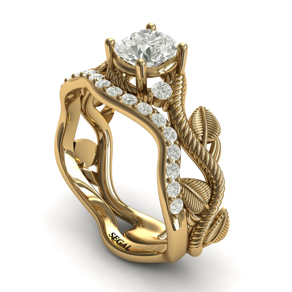 Wedding Ring Sets his and hers - The Leaves Festival Bridal Set Diamond Ring- Allison no. 1