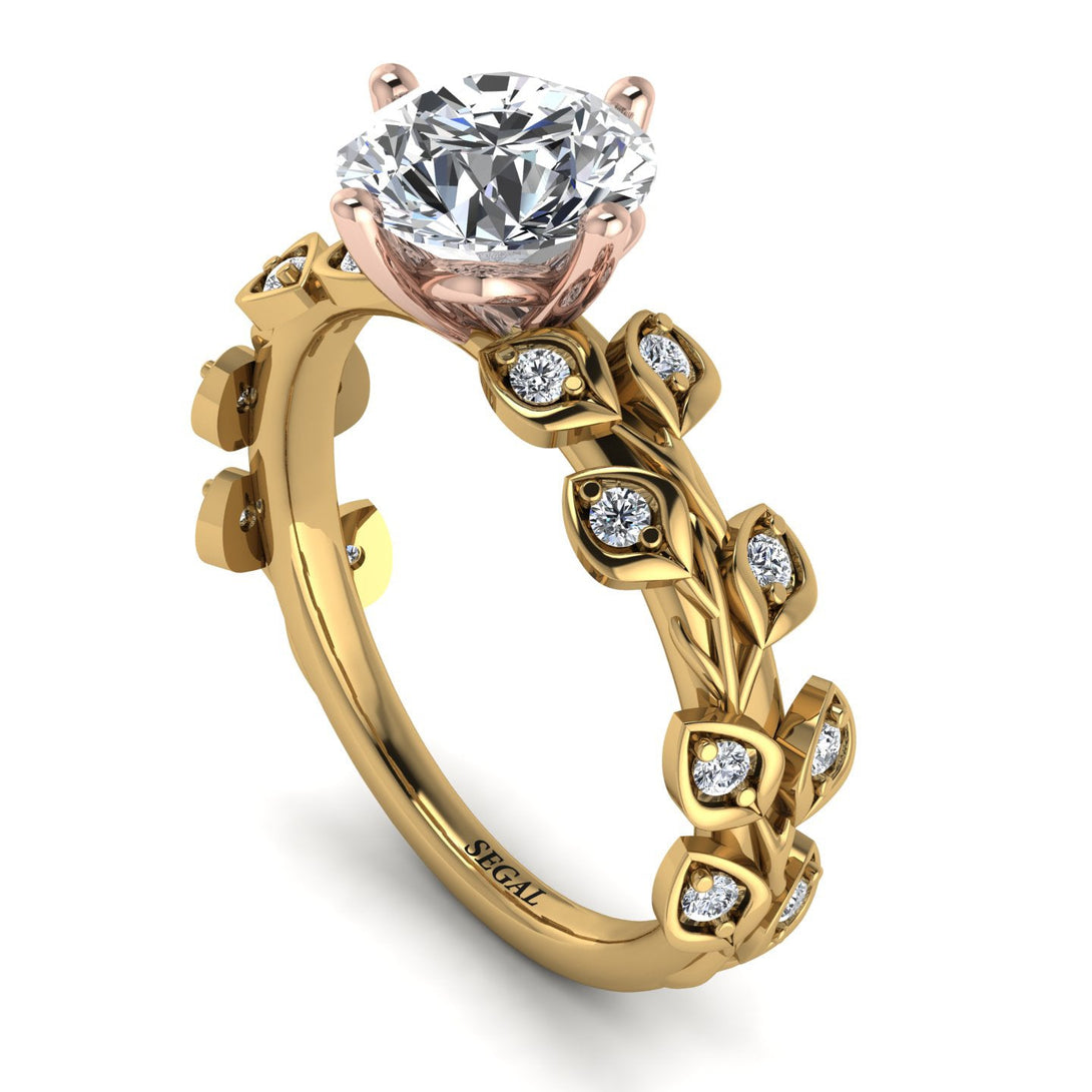 Two Tones Leaves All Around Yellow Gold Diamond Ring - Sydney 2ct No. 76