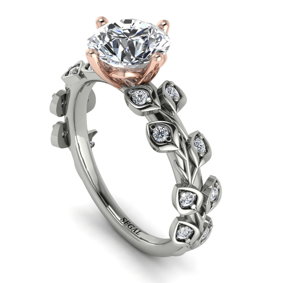 Two Tones Leaves All Around Yellow Gold Diamond Ring - Sydney 2ct No. 78