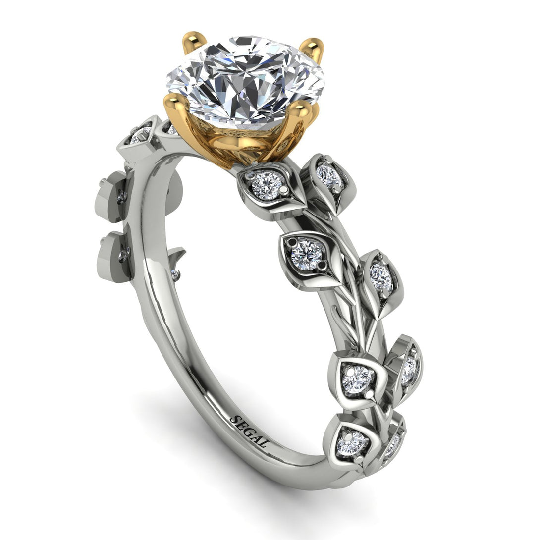 Two Tones Leaves All Around Yellow Gold Diamond Ring - Sydney 2ct No. 77