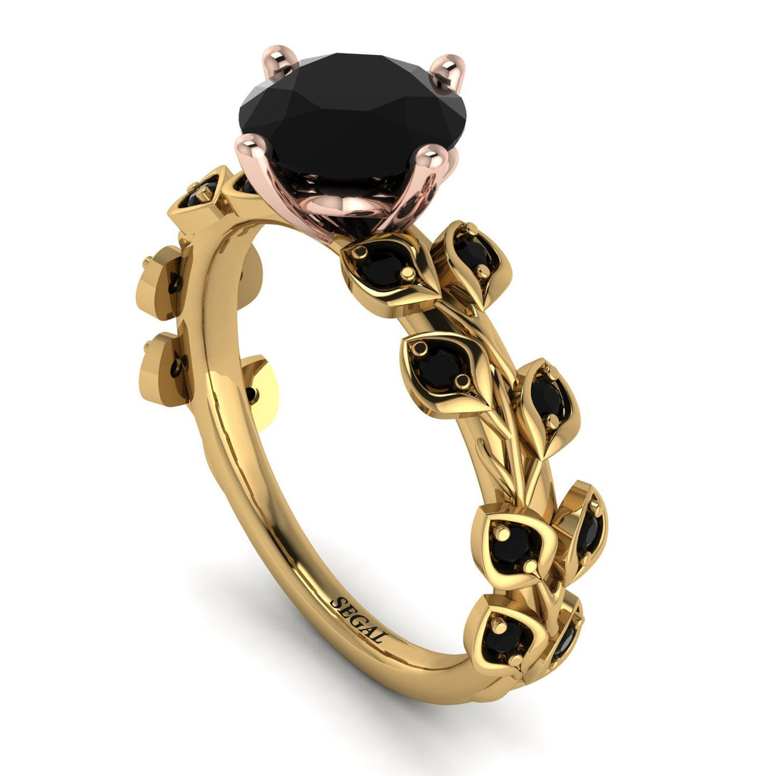 Two Tones Hers 2 Carat Black Diamond Engagement Ring Leaves All Around - Sydney 2ct No. 79