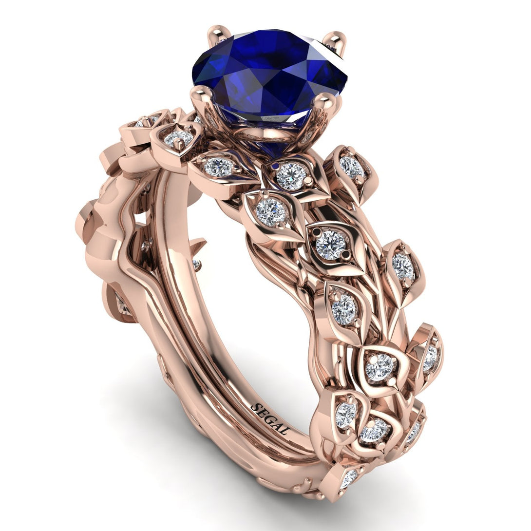 Leaves All Around Blue Sapphire Wedding Bridal Set - Sydney 2ct No. 14